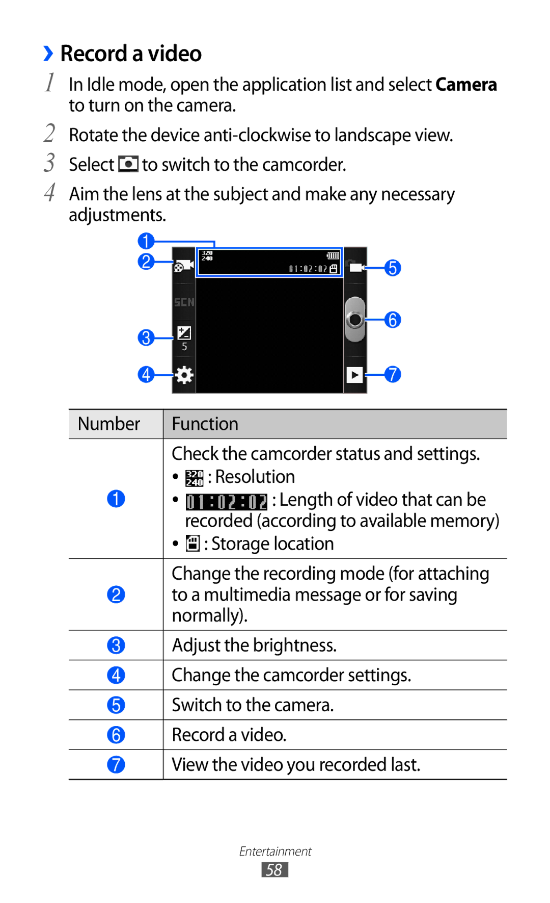 Samsung GT-S5360UWAMBC, GT-S5360UWHDBT, GT-S5360UWAOPT, GT-S5360TAADTR manual ››Record a video, Length of video that can be 