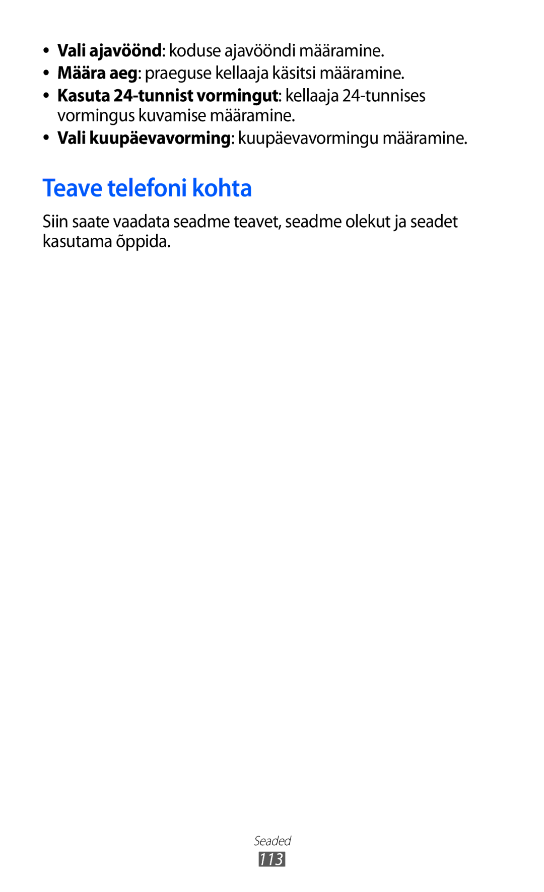 Samsung GT-S5360OIASEB, GT-S5360UWHSEB manual Teave telefoni kohta, Vali kuupäevavorming kuupäevavormingu määramine 