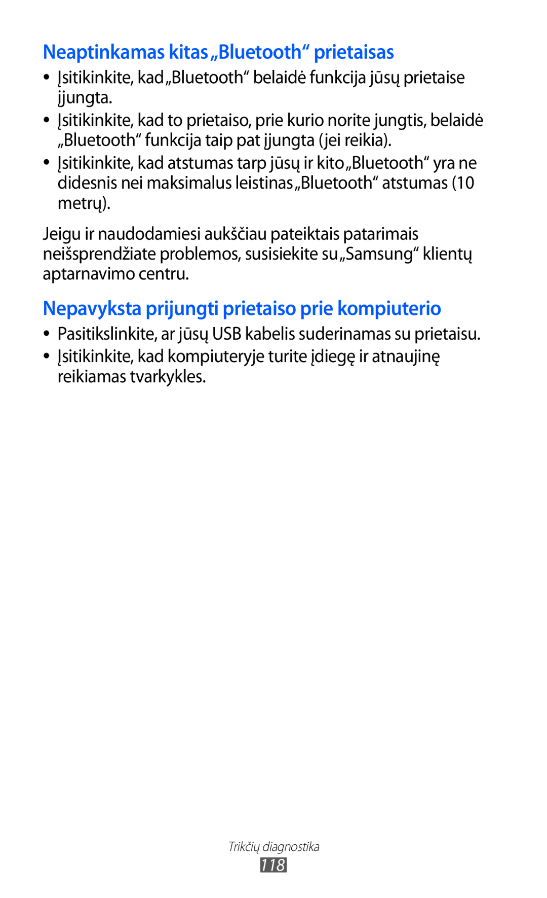 Samsung GT-S5360OIASEB, GT-S5360UWHSEB, GT-S5360TKASEB, GT-S5360UWASEB manual Neaptinkamas kitas„Bluetooth prietaisas, 118 