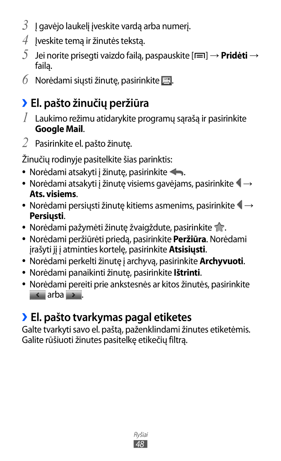 Samsung GT-S5360OIASEB, GT-S5360UWHSEB, GT-S5360TKASEB ››El. pašto žinučių peržiūra, ››El. pašto tvarkymas pagal etiketes 