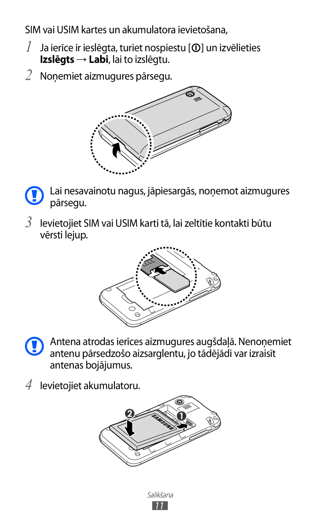 Samsung GT-S5360TKASEB, GT-S5360UWHSEB, GT-S5360UWASEB, GT-S5360OIASEB, GT-S5360MAASEB manual Salikšana 