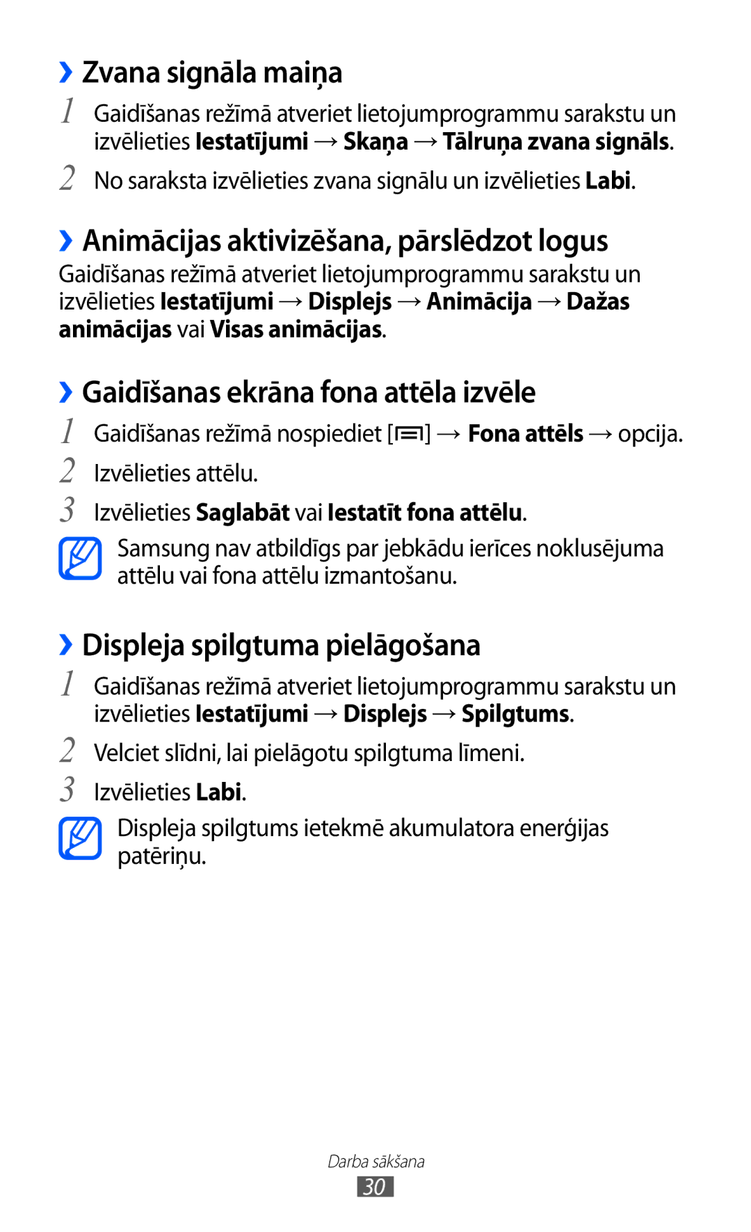 Samsung GT-S5360UWHSEB, GT-S5360TKASEB, GT-S5360UWASEB ››Zvana signāla maiņa, ››Animācijas aktivizēšana, pārslēdzot logus 