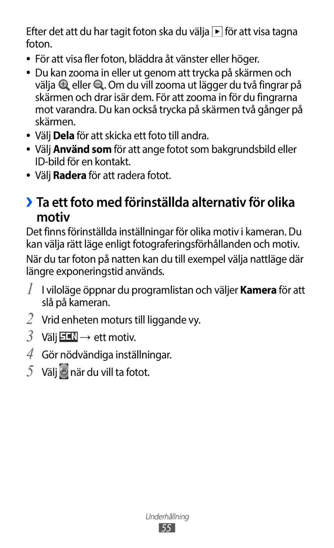 Samsung GT-S5363AAANEE manual ››Ta ett foto med förinställda alternativ för olika motiv 