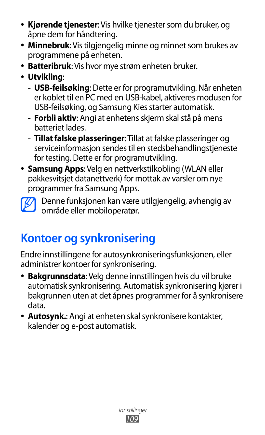 Samsung GT-S5363AAANEE manual Kontoer og synkronisering, 109 