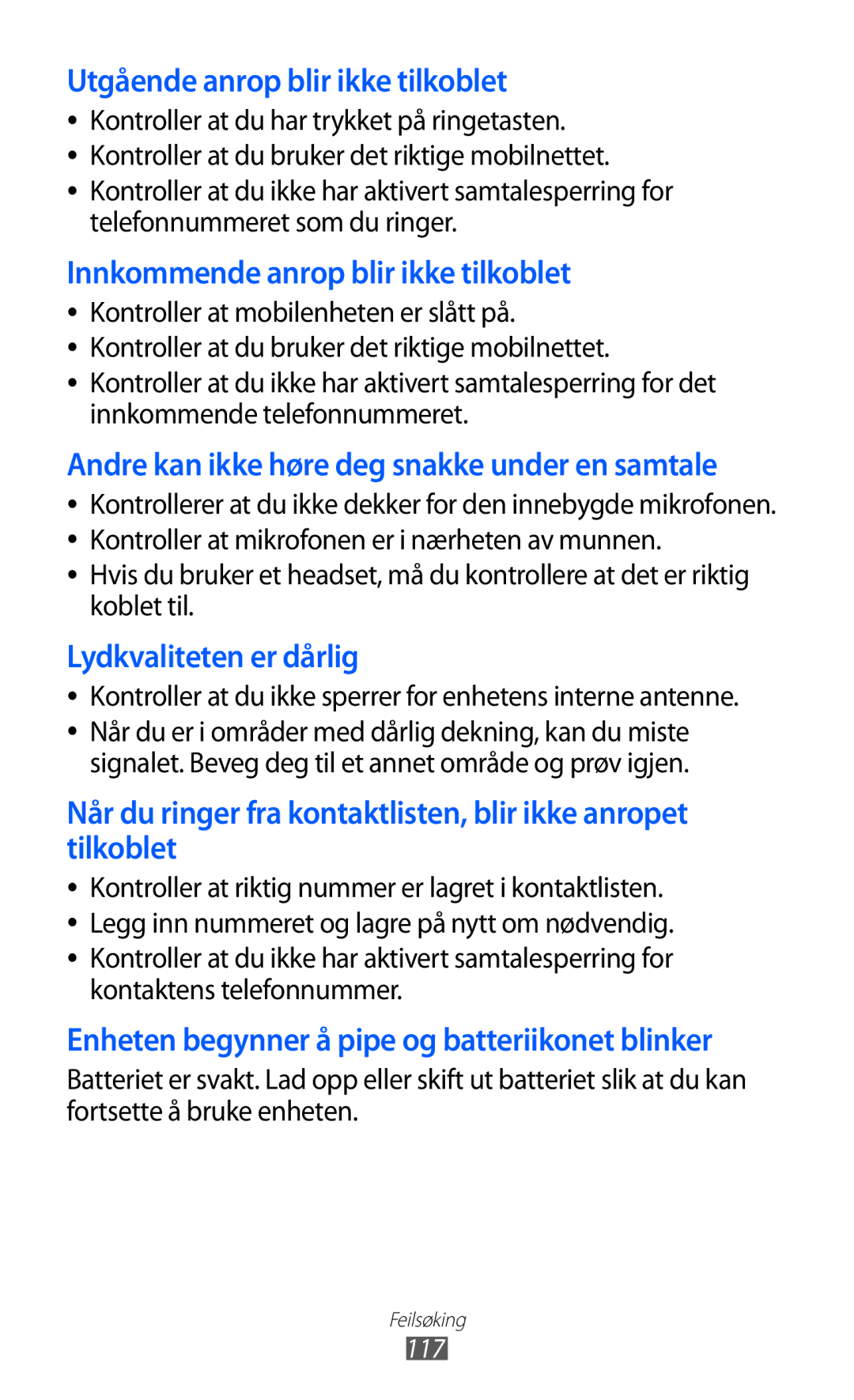 Samsung GT-S5363AAANEE manual Kontroller at du ikke sperrer for enhetens interne antenne, 117 