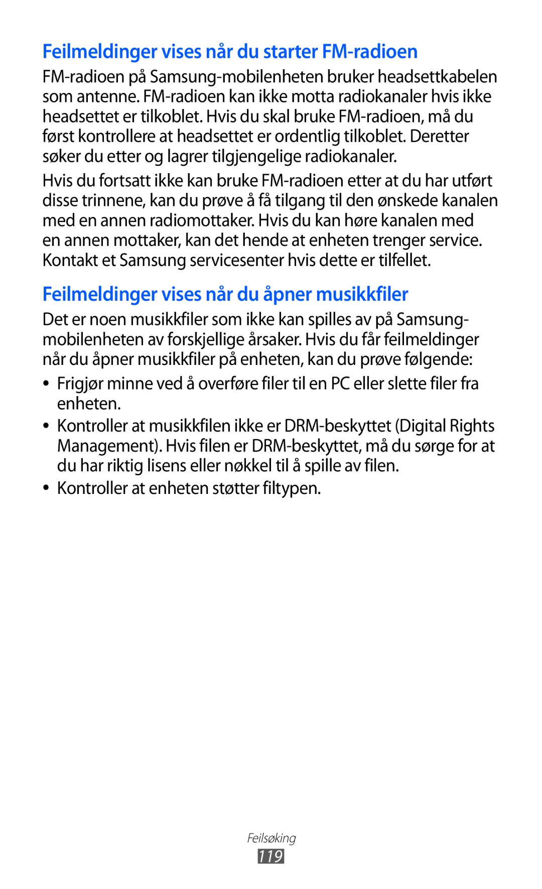Samsung GT-S5363AAANEE manual Kontroller at enheten støtter filtypen, 119 