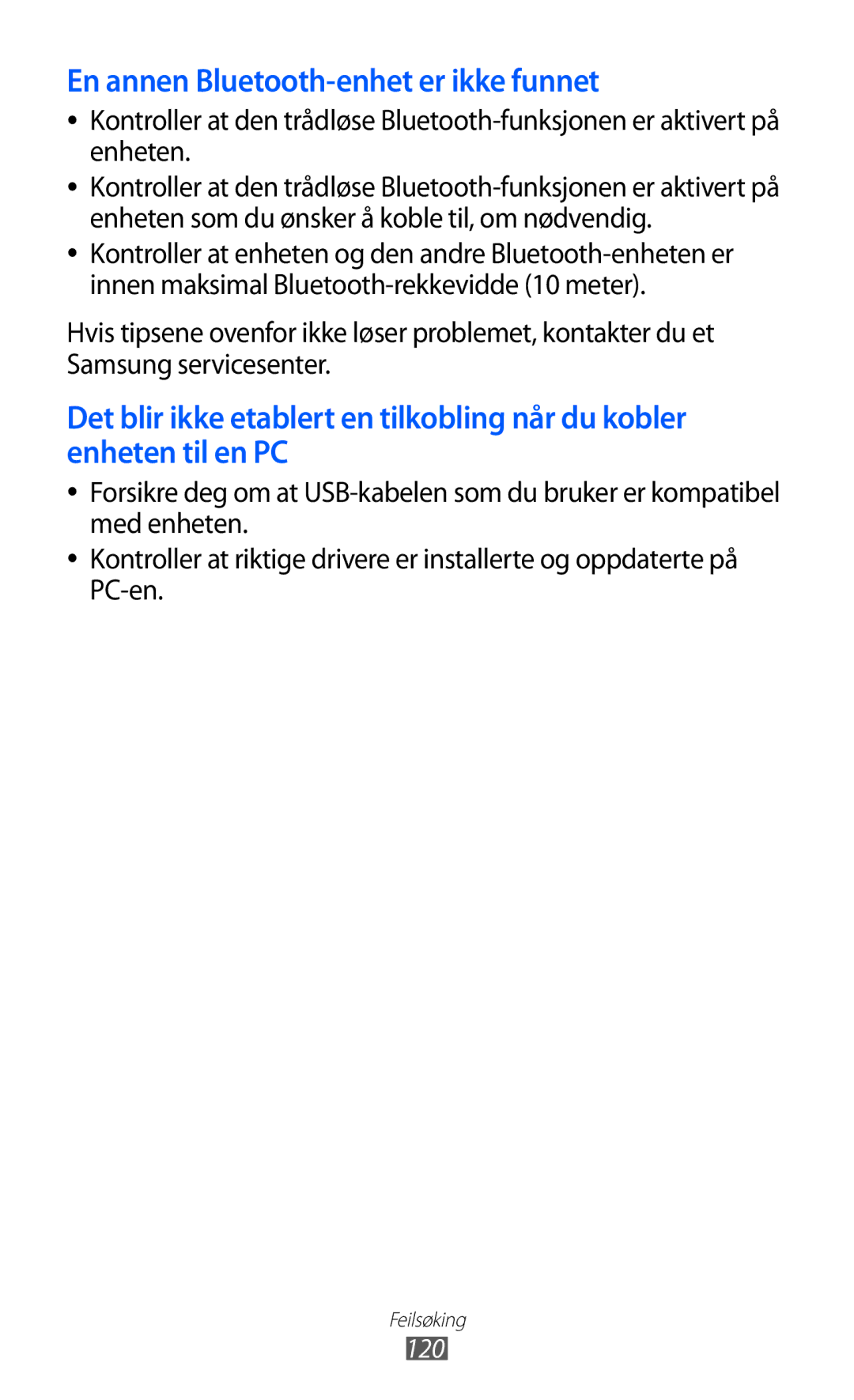 Samsung GT-S5363AAANEE manual En annen Bluetooth-enhet er ikke funnet, 120 