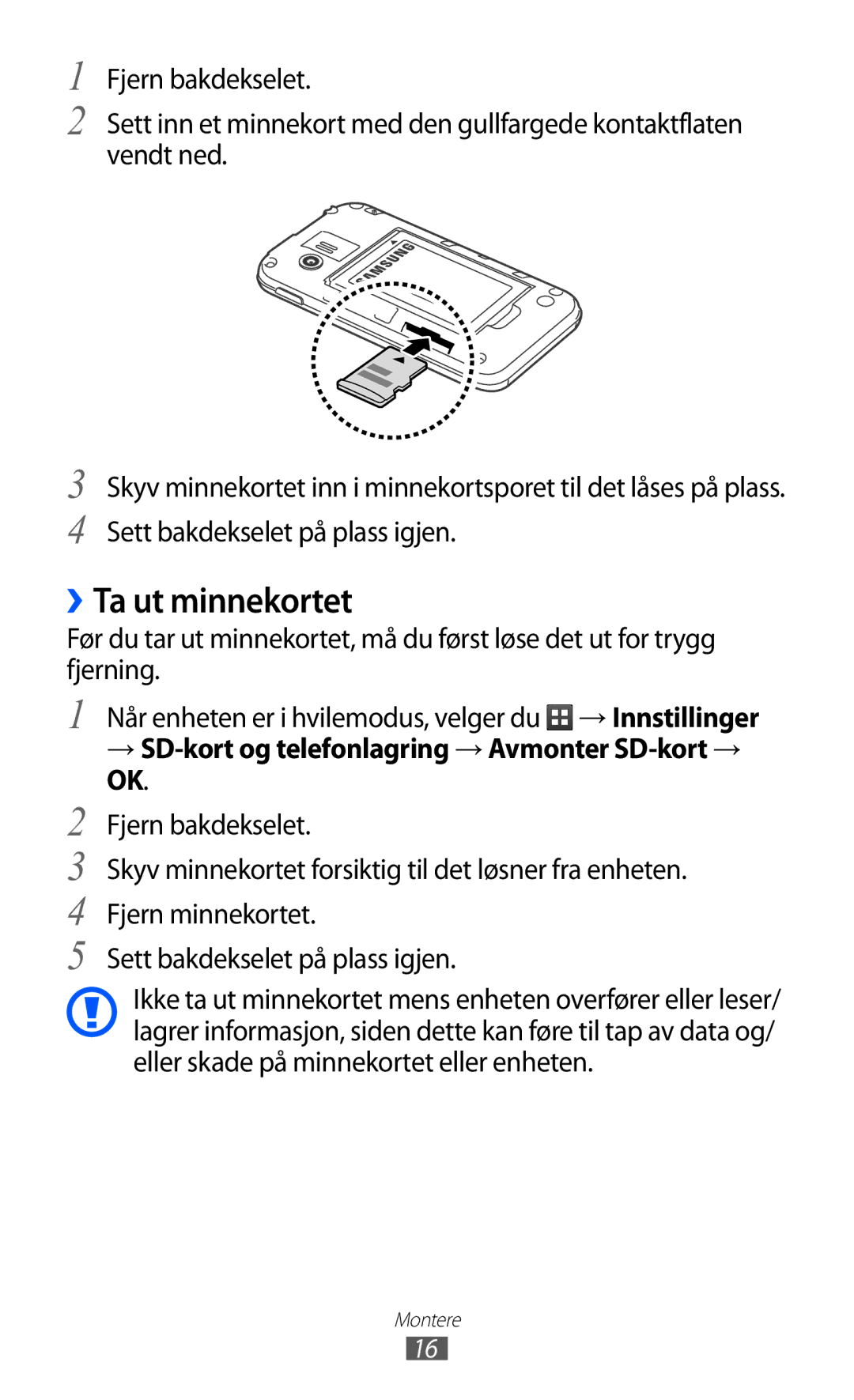 Samsung GT-S5363AAANEE manual ››Ta ut minnekortet 