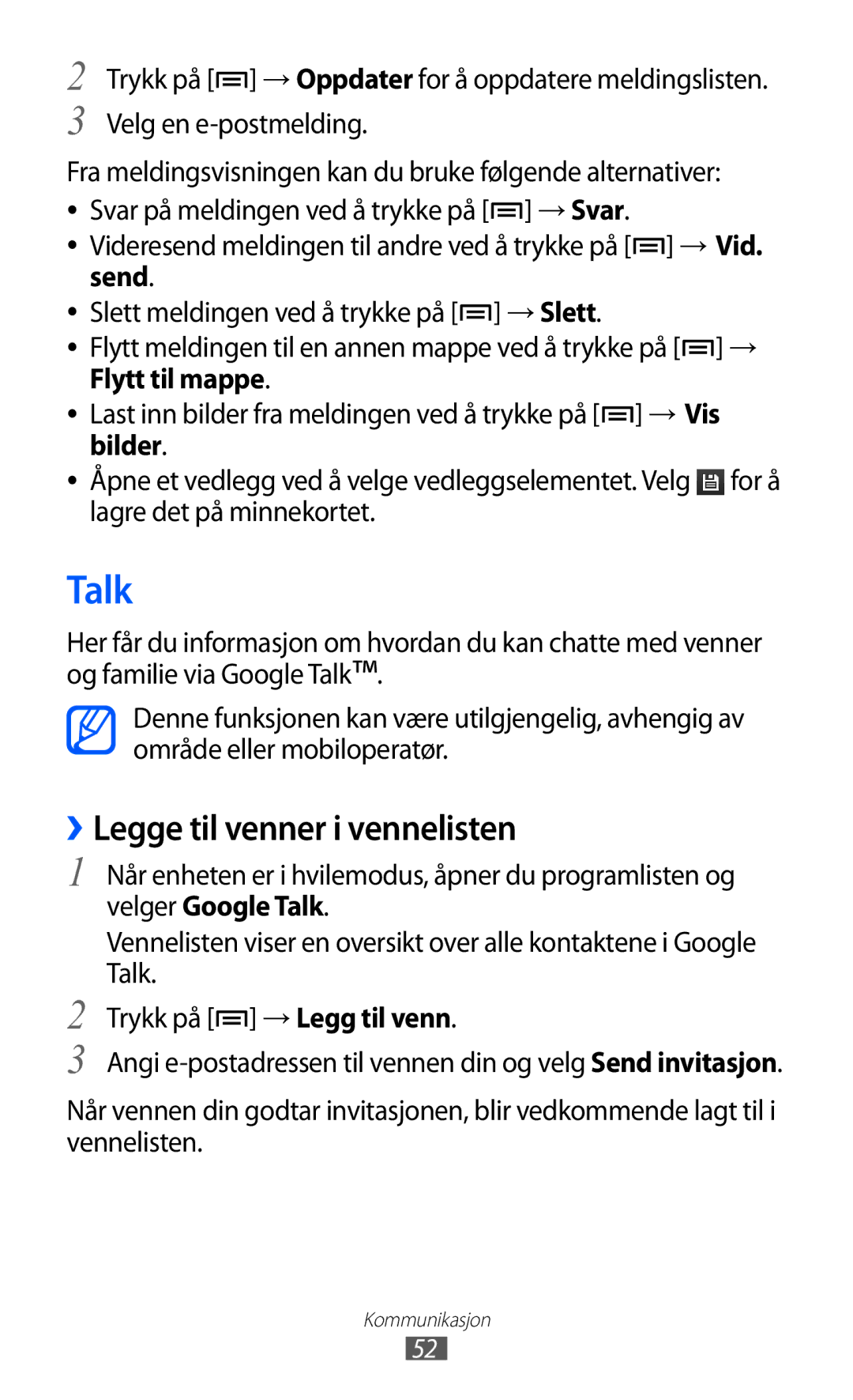 Samsung GT-S5363AAANEE manual Talk, ››Legge til venner i vennelisten 