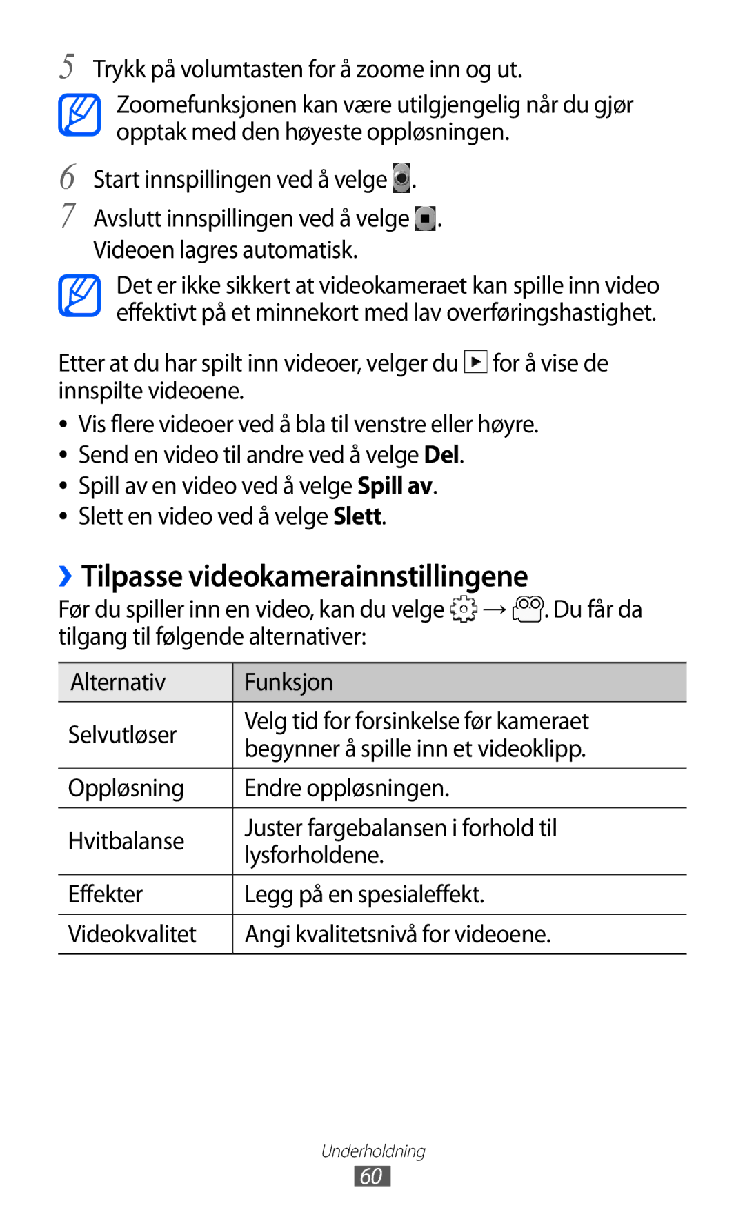 Samsung GT-S5363AAANEE manual ››Tilpasse videokamerainnstillingene, Du får da 