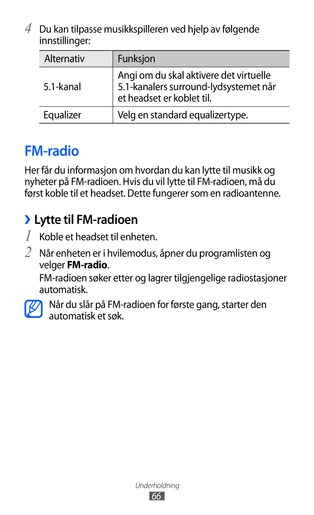 Samsung GT-S5363AAANEE ››Lytte til FM-radioen, Et headset er koblet til, Equalizer Velg en standard equalizertype 