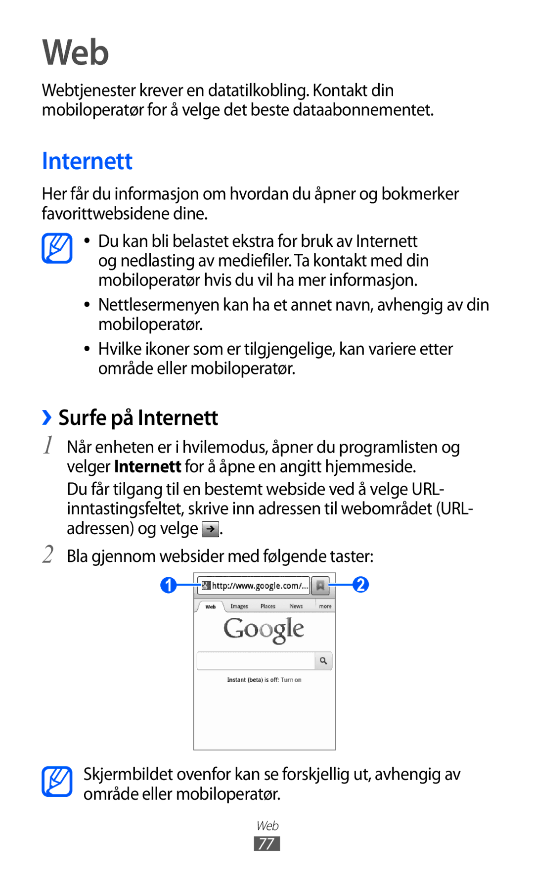 Samsung GT-S5363AAANEE manual Web, ››Surfe på Internett 