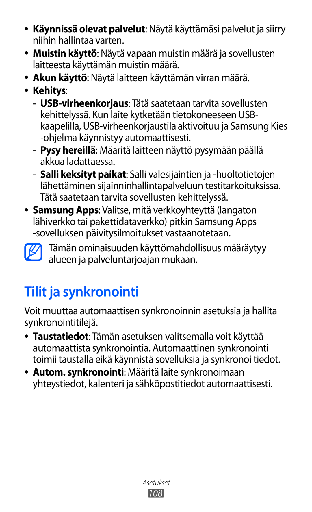 Samsung GT-S5363AAANEE manual Tilit ja synkronointi 