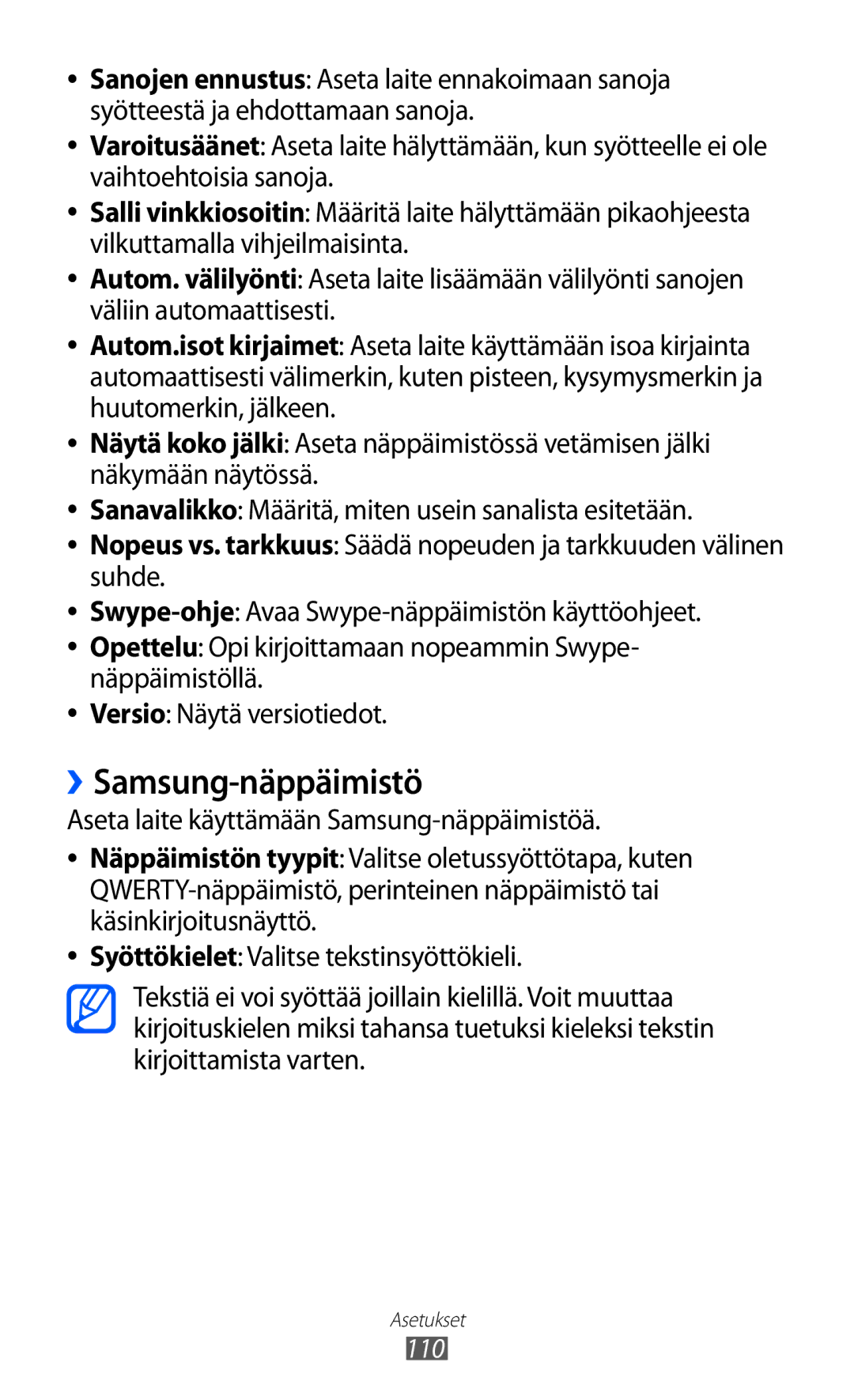 Samsung GT-S5363AAANEE manual ››Samsung-näppäimistö, Aseta laite käyttämään Samsung-näppäimistöä 