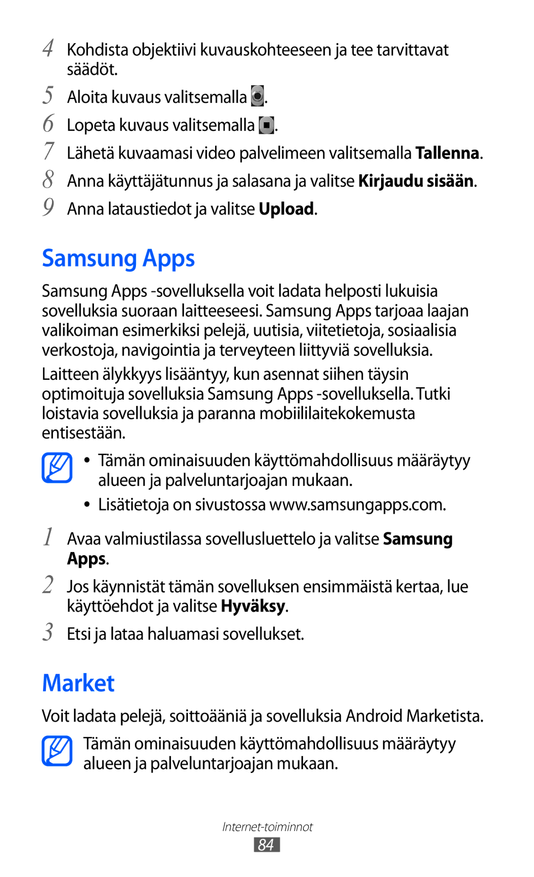 Samsung GT-S5363AAANEE manual Samsung Apps, Market 