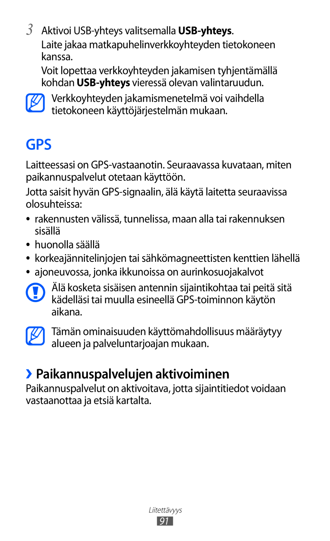 Samsung GT-S5363AAANEE manual Gps, ››Paikannuspalvelujen aktivoiminen 