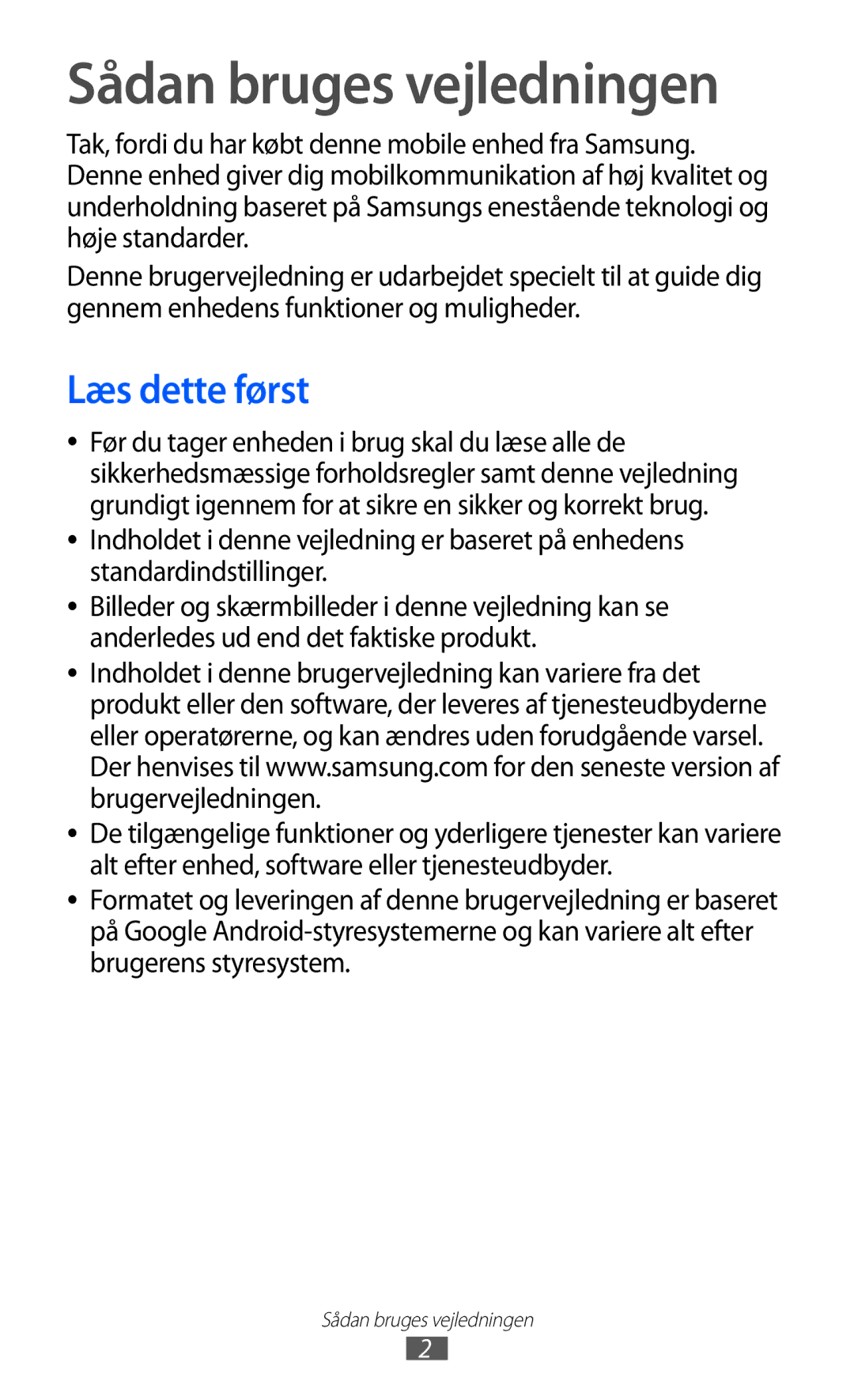 Samsung GT-S5363AAANEE manual Sådan bruges vejledningen, Læs dette først 