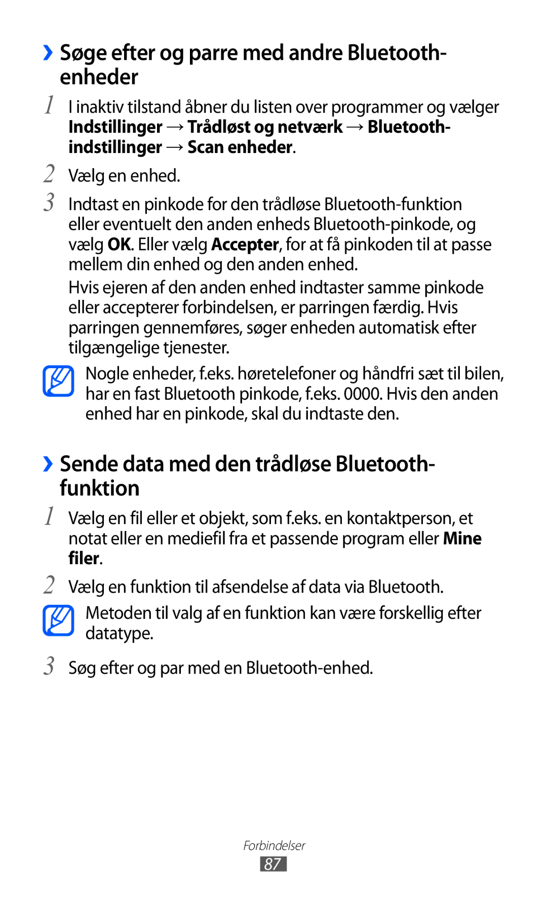 Samsung GT-S5363AAANEE manual ››Søge efter og parre med andre Bluetooth- enheder, Vælg en enhed 