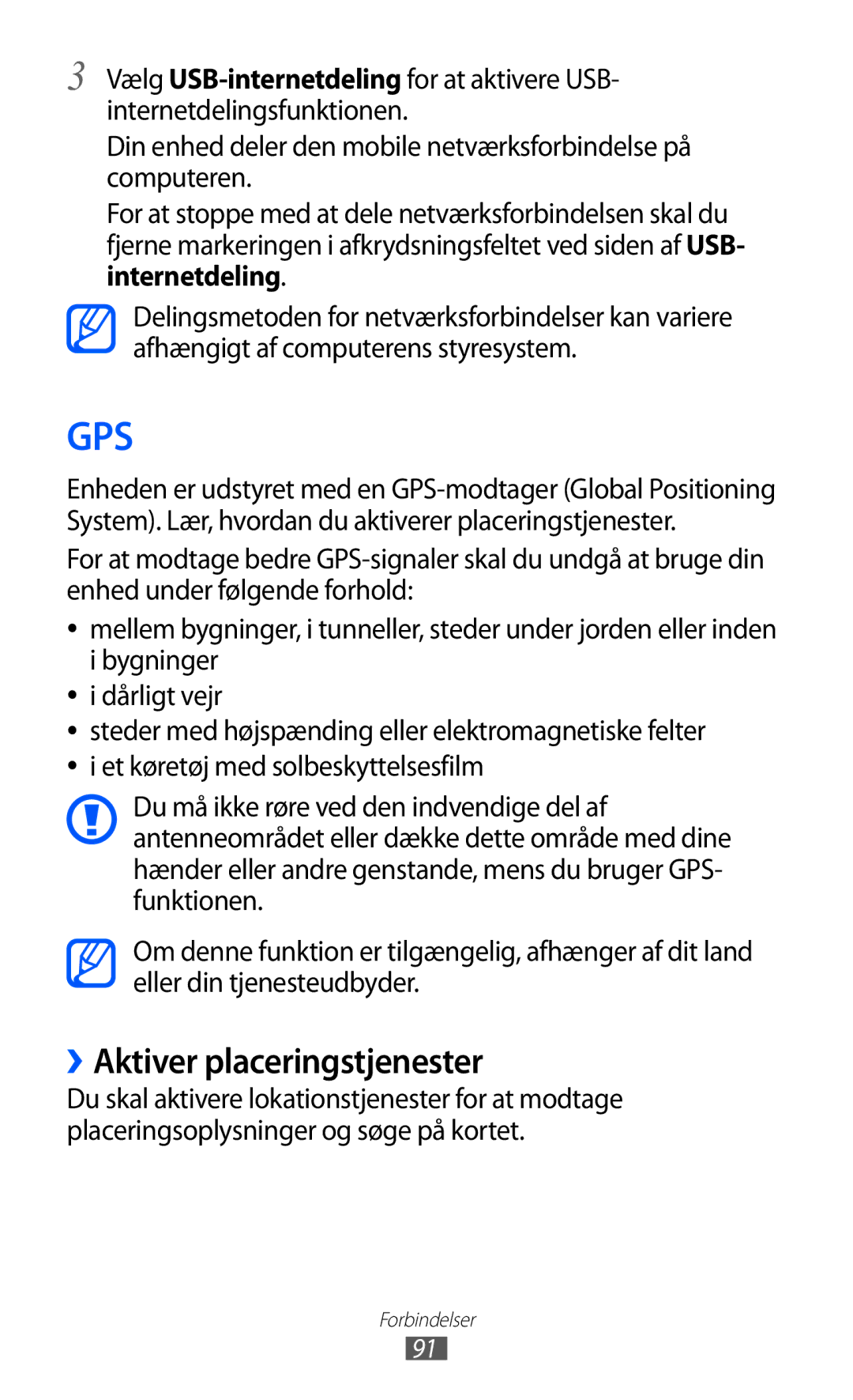 Samsung GT-S5363AAANEE manual Gps, ››Aktiver placeringstjenester 