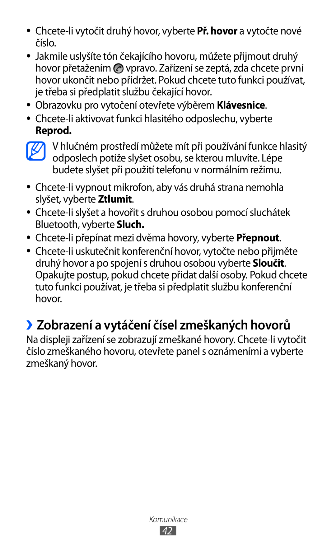 Samsung GT-S5363AAAO2C, GT2S5363AAAO2C manual ››Zobrazení a vytáčení čísel zmeškaných hovorů, Reprod 