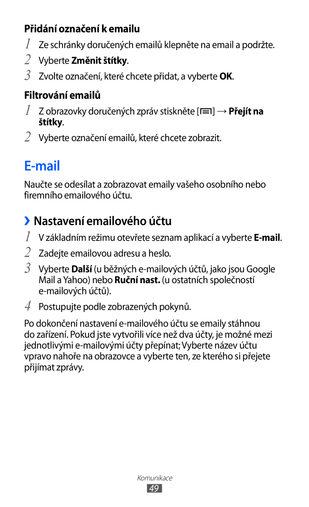 Samsung GT2S5363AAAO2C, GT-S5363AAAO2C manual Mail, ››Nastavení emailového účtu, Vyberte Změnit štítky, Štítky 