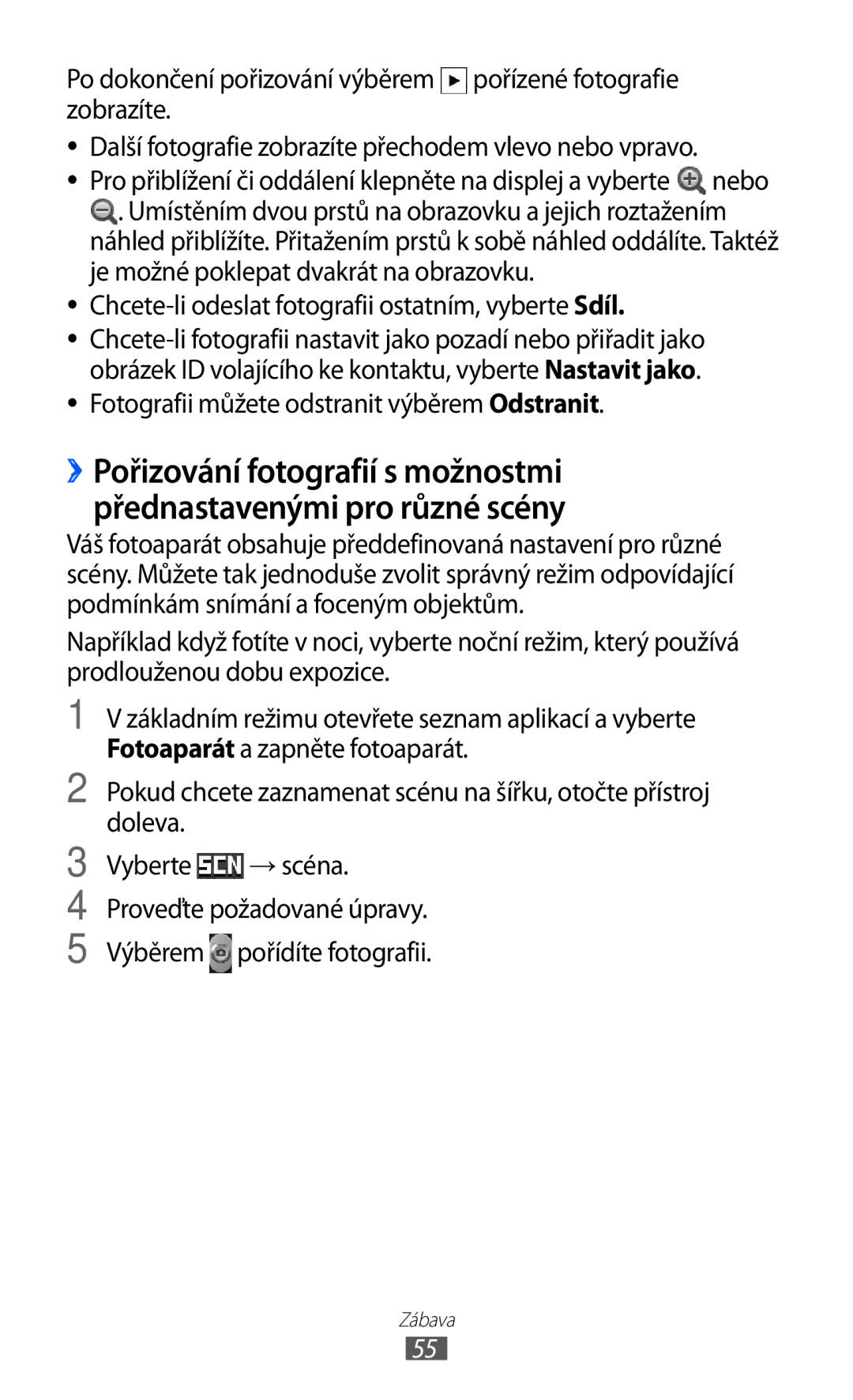 Samsung GT2S5363AAAO2C Chcete-li odeslat fotografii ostatním, vyberte Sdíl, Fotografii můžete odstranit výběrem Odstranit 