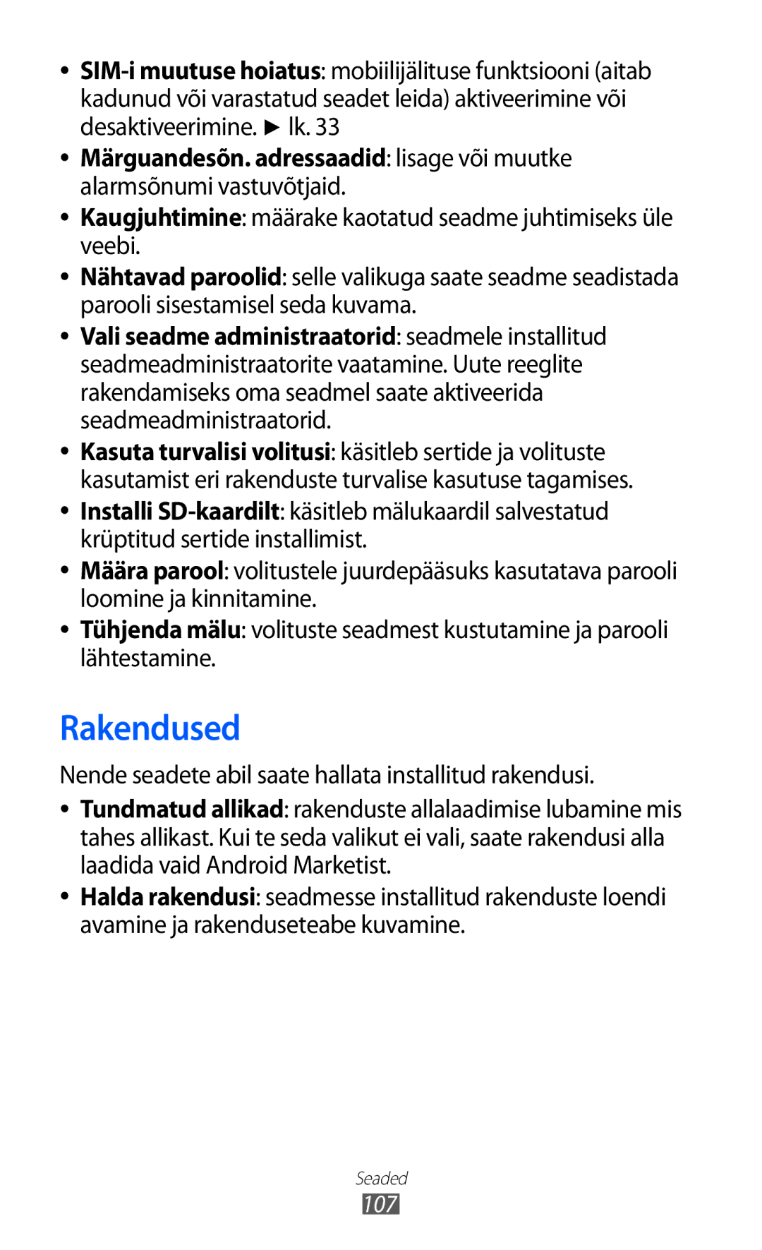 Samsung GT-S5363AAASEB manual Rakendused 