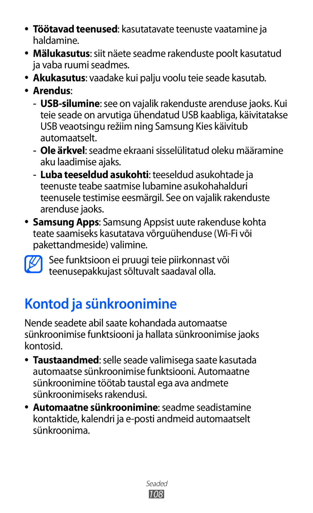 Samsung GT-S5363AAASEB manual Kontod ja sünkroonimine 