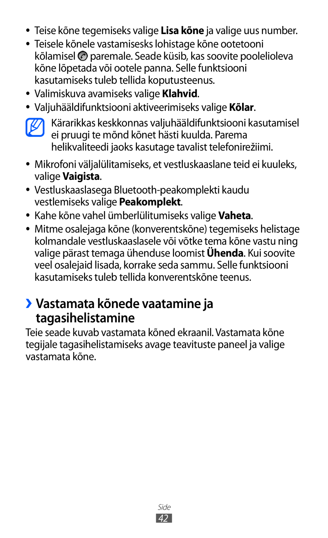 Samsung GT-S5363AAASEB manual ››Vastamata kõnede vaatamine ja tagasihelistamine 