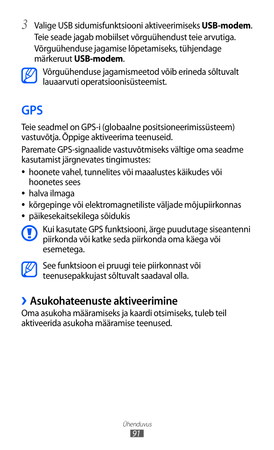 Samsung GT-S5363AAASEB manual Gps, ››Asukohateenuste aktiveerimine 