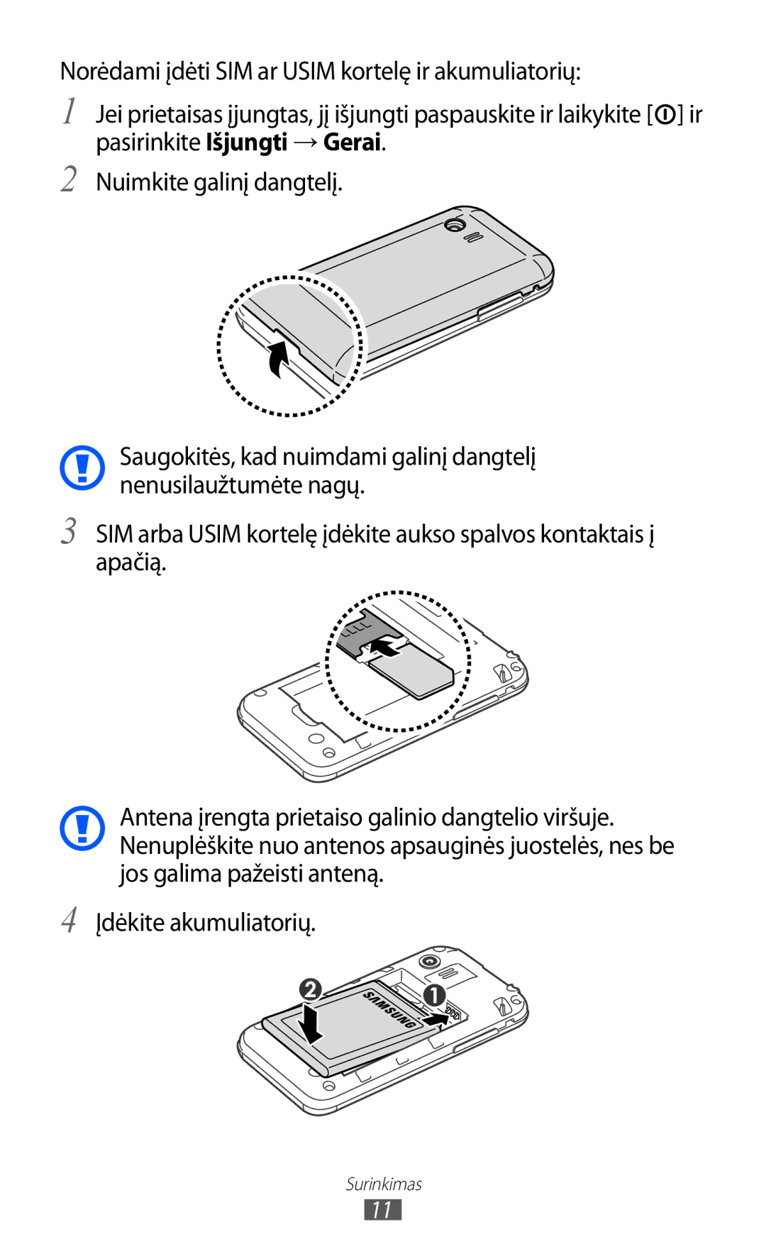 Samsung GT-S5363AAASEB manual Surinkimas 