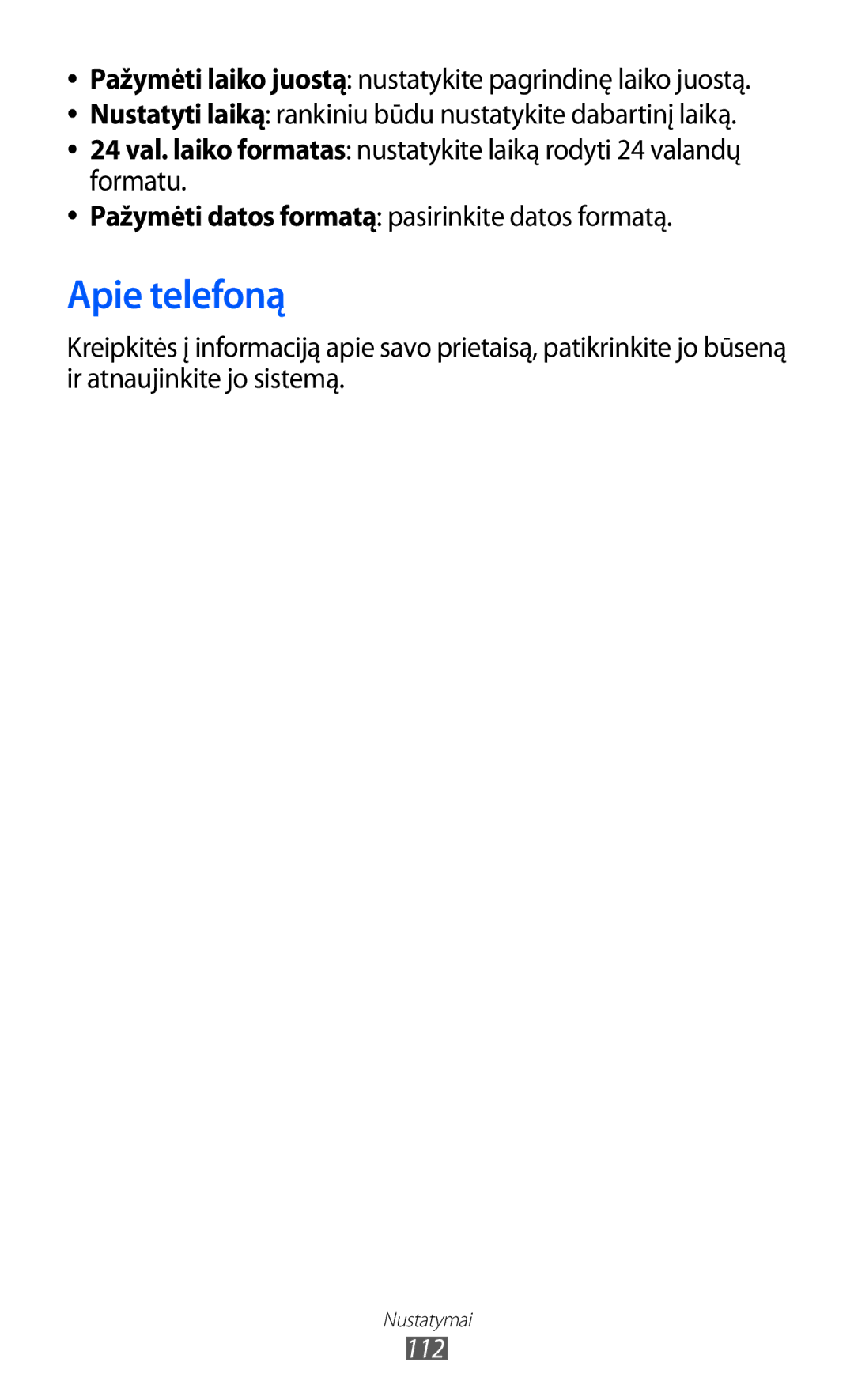 Samsung GT-S5363AAASEB manual Apie telefoną, 112 