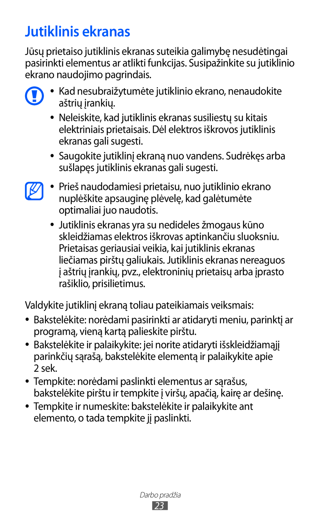 Samsung GT-S5363AAASEB manual Jutiklinis ekranas 