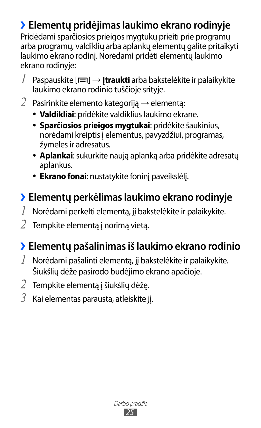 Samsung GT-S5363AAASEB manual ››Elementų pridėjimas laukimo ekrano rodinyje 