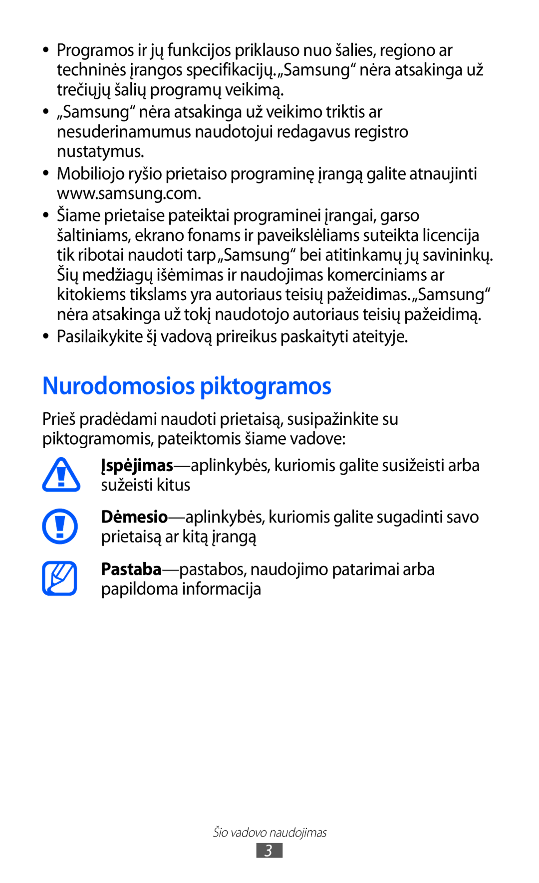 Samsung GT-S5363AAASEB manual Nurodomosios piktogramos 