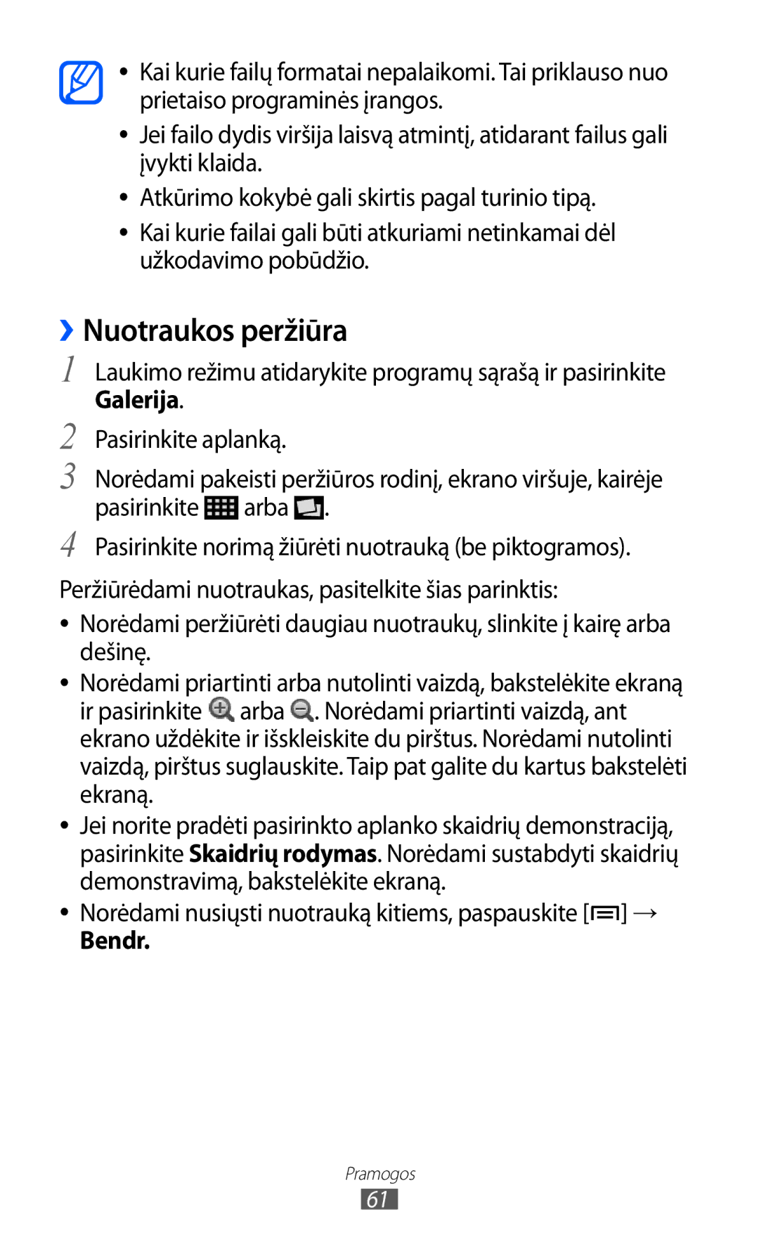 Samsung GT-S5363AAASEB manual ››Nuotraukos peržiūra, Galerija, Norėdami nusiųsti nuotrauką kitiems, paspauskite →, Bendr 