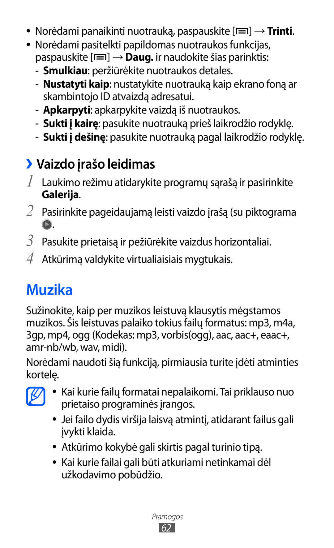 Samsung GT-S5363AAASEB manual Muzika, ››Vaizdo įrašo leidimas, Pasirinkite pageidaujamą leisti vaizdo įrašą su piktograma 