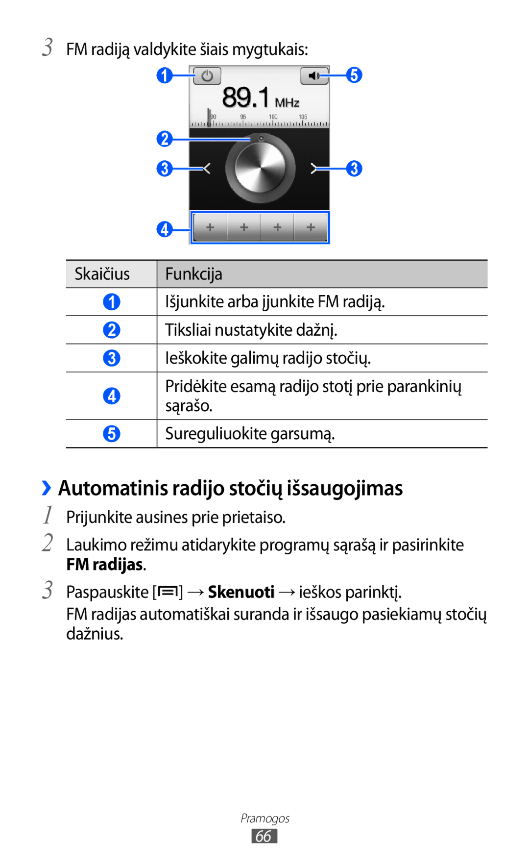 Samsung GT-S5363AAASEB manual ››Automatinis radijo stočių išsaugojimas, FM radijas 