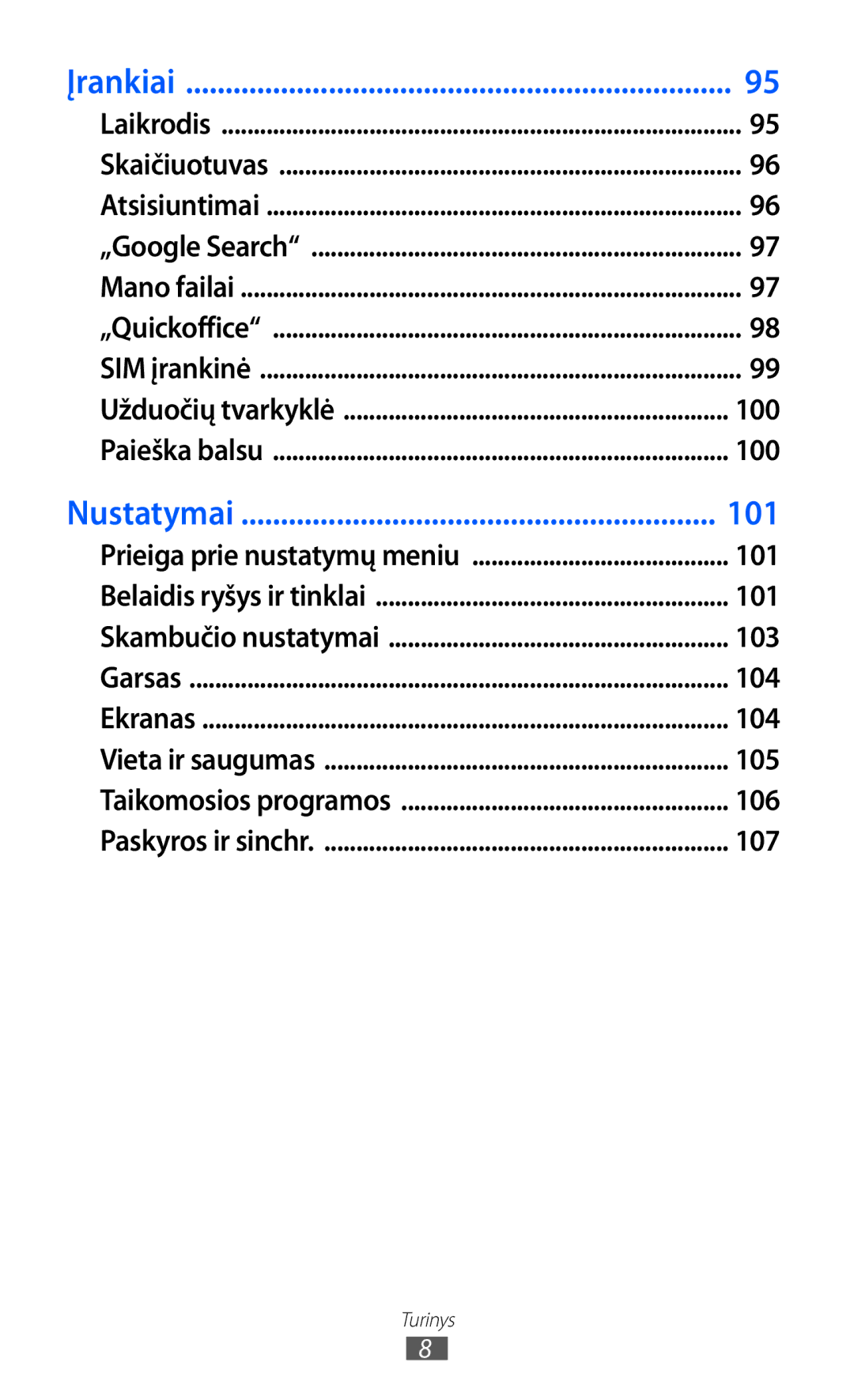 Samsung GT-S5363AAASEB manual 100, 101, 103, 104, 105, 106, 107 