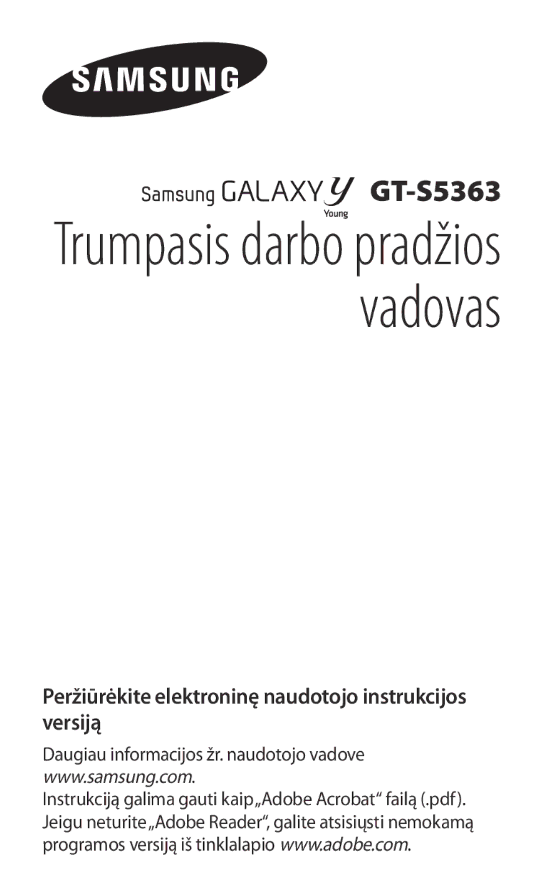 Samsung GT-S5363AAASEB manual Trumpasis darbo pradžios vadovas 