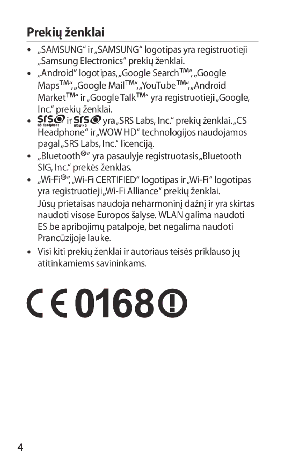 Samsung GT-S5363AAASEB manual Prekių ženklai 