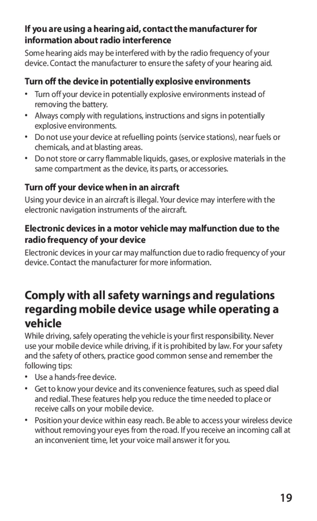 Samsung GT-S5363AAAVID Turn off the device in potentially explosive environments, Turn off your device when in an aircraft 