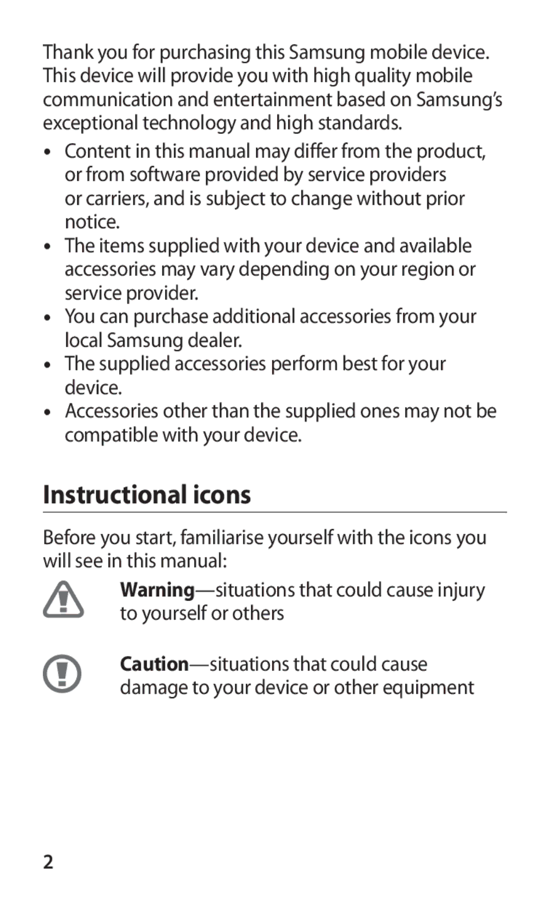 Samsung GT-S5363AAAVIT, GT-S5363AAAVIA, GT-S5363AAAVID, GT-S5363AAASEB, GT-S5363AAASER, GT-S5363AAAMTS Instructional icons 