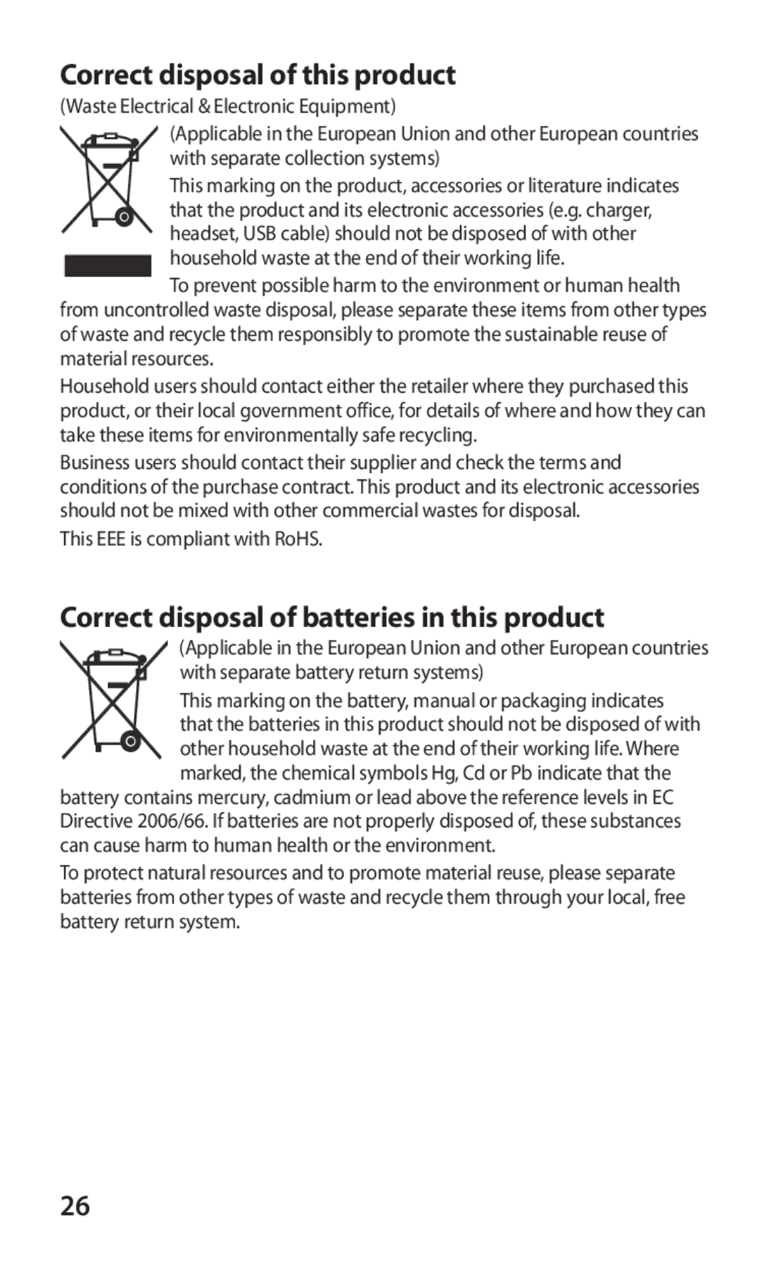 Samsung GT-S5363AAAVIT, GT-S5363AAAVIA, GT-S5363AAAVID, GT-S5363AAASEB, GT-S5363AAASER manual Correct disposal of this product 