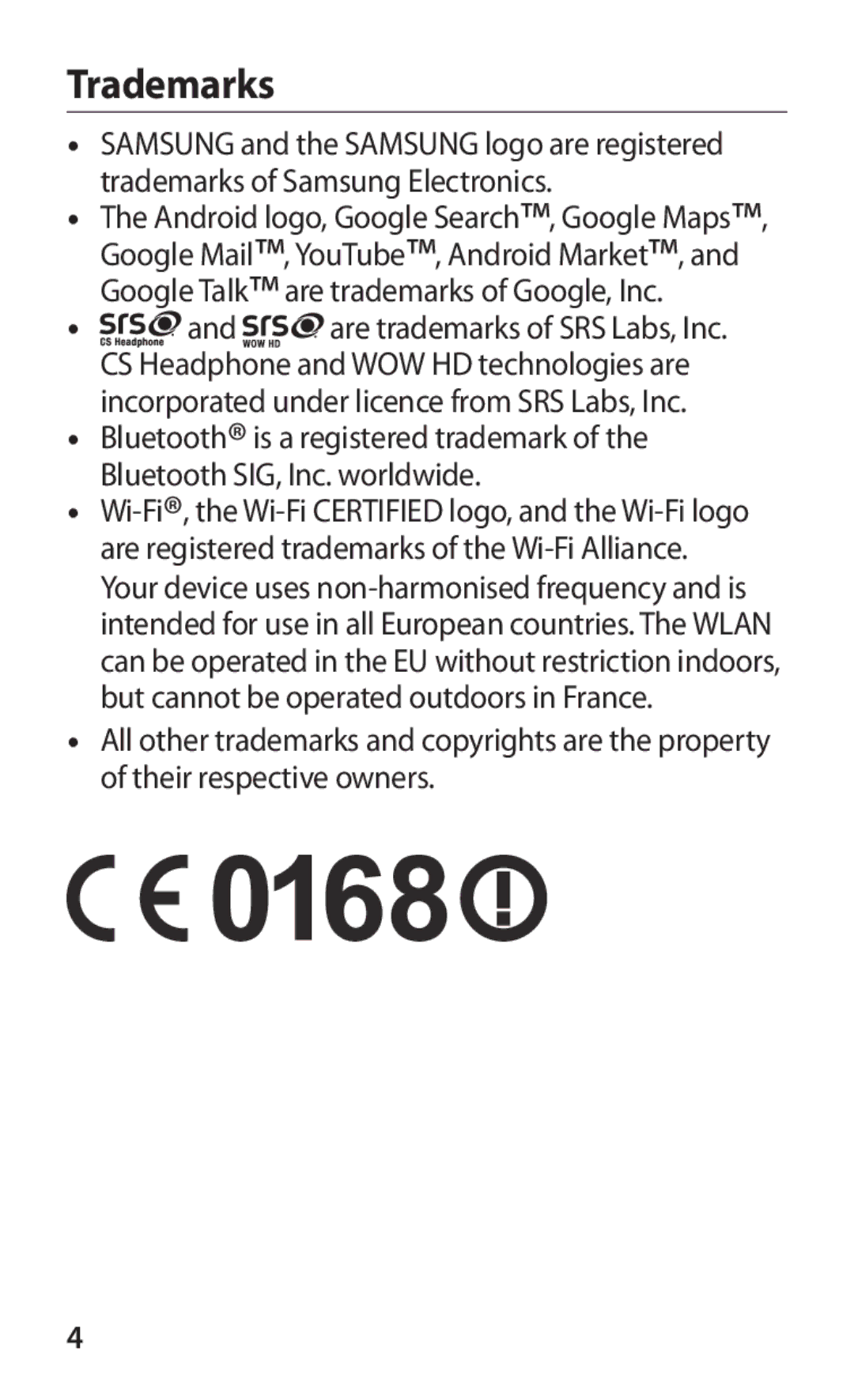 Samsung GT-S5363AAASER, GT-S5363AAAVIA, GT-S5363AAAVID, GT-S5363AAAVIT, GT-S5363AAASEB, GT-S5363AAAMTS manual Trademarks 