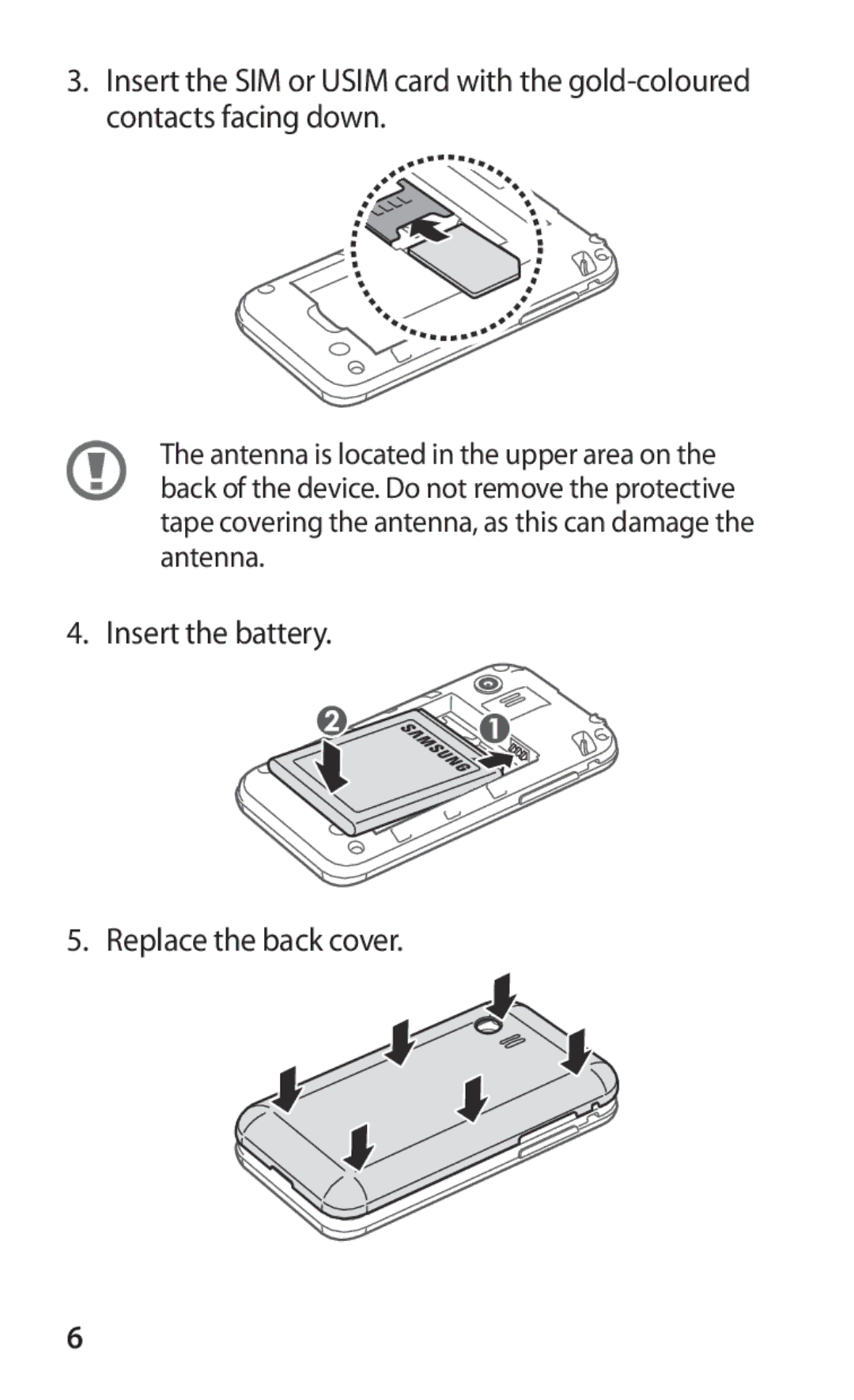 Samsung GT-S5363AAAVIA, GT-S5363AAAVID, GT-S5363AAAVIT, GT-S5363AAASEB manual Insert the battery Replace the back cover 