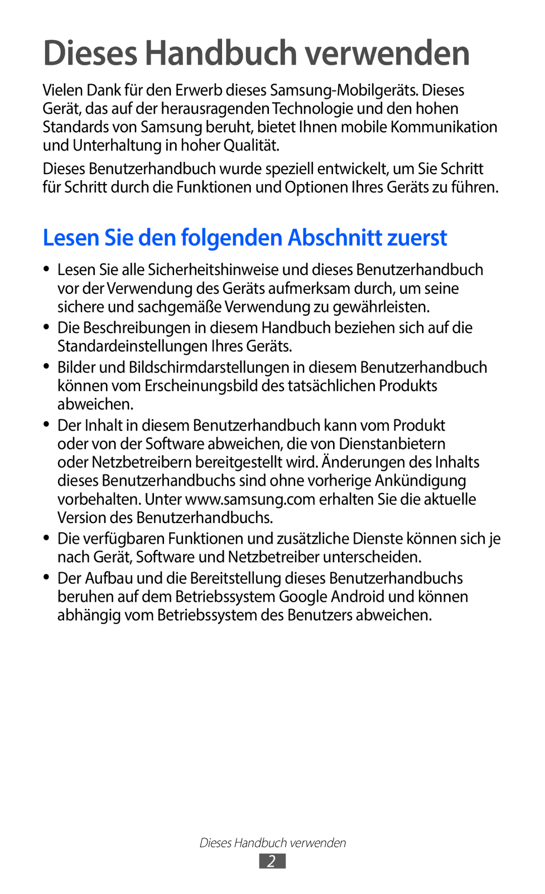 Samsung GT-S5363AAAVIT, GT-S5363AAAVIA, GT-S5363AAAVID Dieses Handbuch verwenden, Lesen Sie den folgenden Abschnitt zuerst 