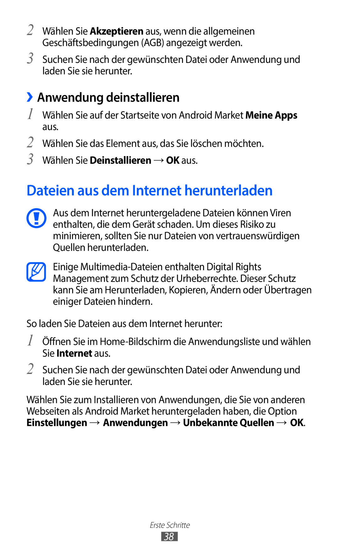 Samsung GT-S5363AAAVIT, GT-S5363AAAVIA, GT-S5363AAAVID Dateien aus dem Internet herunterladen, ››Anwendung deinstallieren 