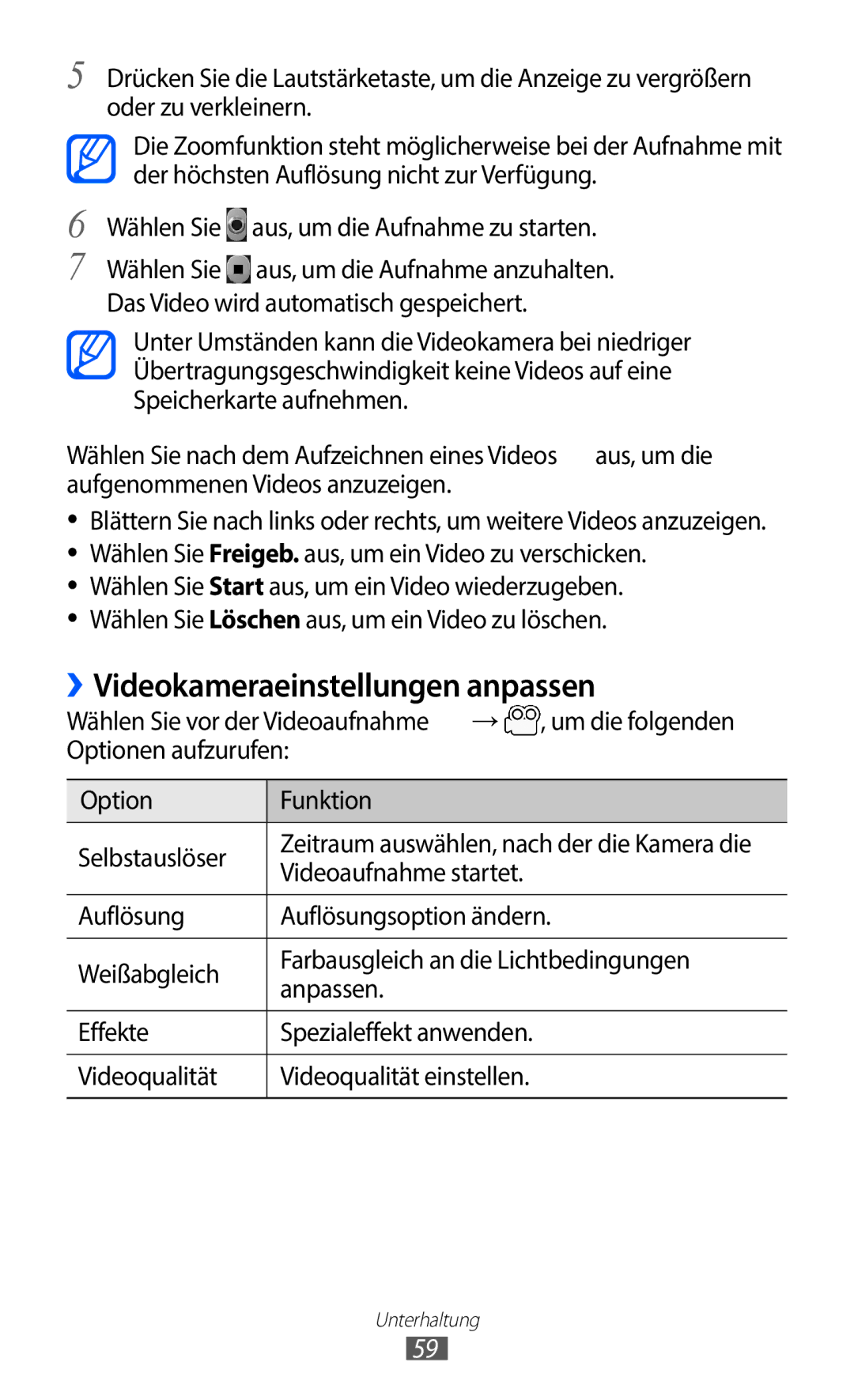 Samsung GT-S5363AAAVIT, GT-S5363AAAVIA, GT-S5363AAAVID manual ››Videokameraeinstellungen anpassen 