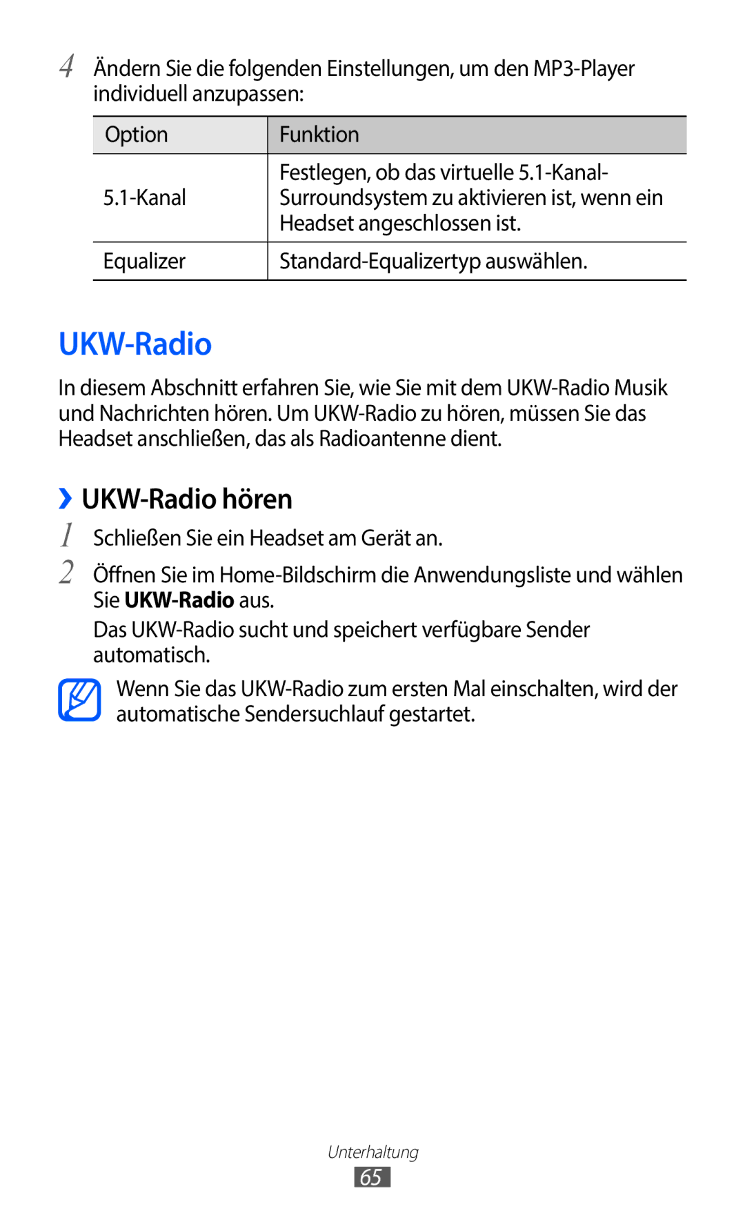 Samsung GT-S5363AAAVIT, GT-S5363AAAVIA, GT-S5363AAAVID manual ››UKW-Radio hören 